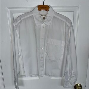 Banana Republic White Boxy Crop Button Down